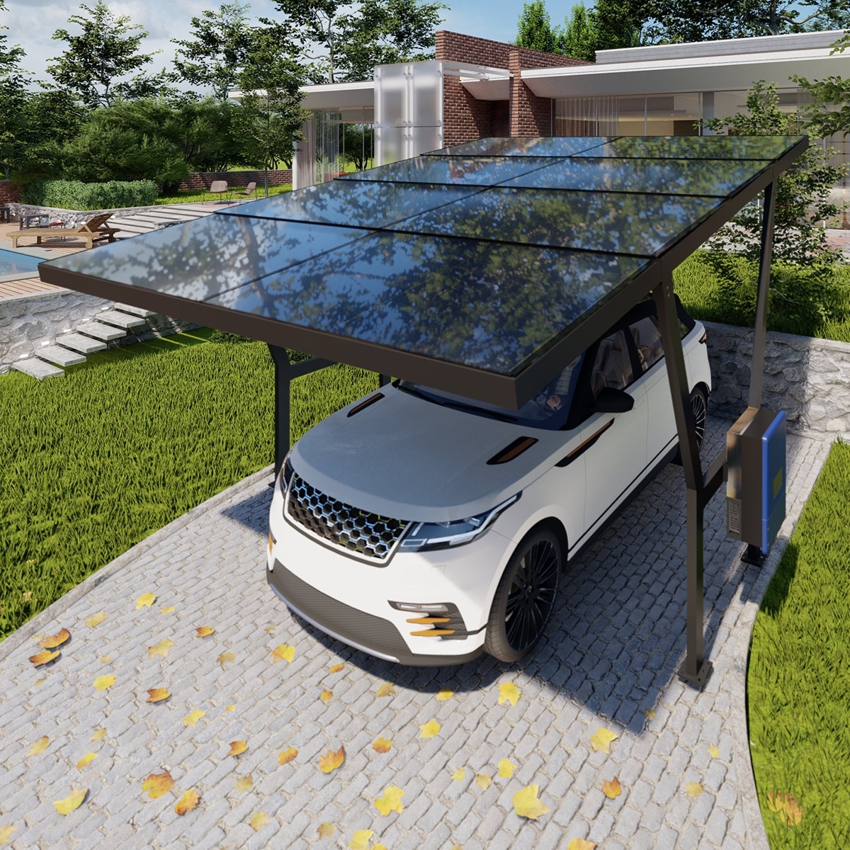 TommaTech 1 Car Solar(545Wp) Parking Lot/Carport (Galvanized Material)