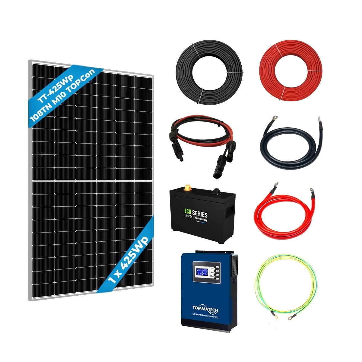 1 Panel(425Wp) 1kWe Off-Grid(12V) Solar Package